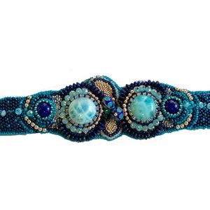 Larimar and Lapis Bead Embroidery Bracelet Cuff